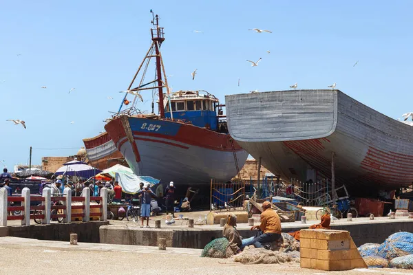 Essaouira Marruecos Junio 2017 Vista Los Viejos Barcos Pesqueros Puerto — Foto de Stock
