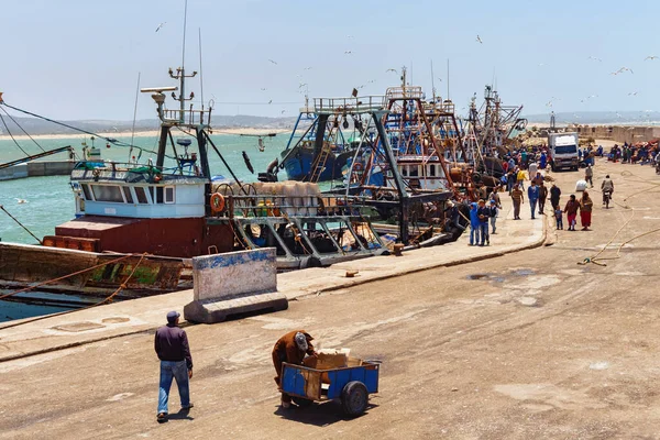 Essaouira Marruecos Junio 2017 Vista Los Viejos Barcos Pesqueros Amarrados — Foto de Stock