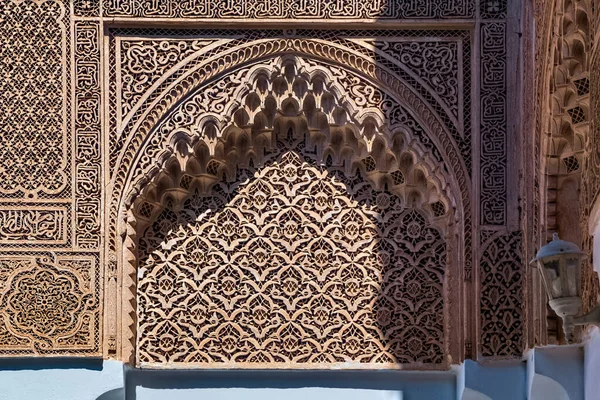 Marrakesh Morocco Června 2017 Zdobená Zeď Bahijském Paláci Palác Konce — Stock fotografie