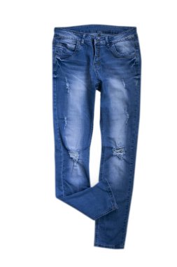 Mavi pantolon, beyaz arka planda izole edilmiş kot pantolon