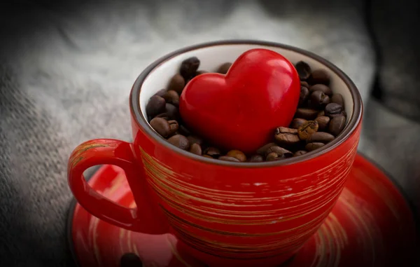 Coffee Cup Grain Heart Warm Cloth — Stock Photo, Image