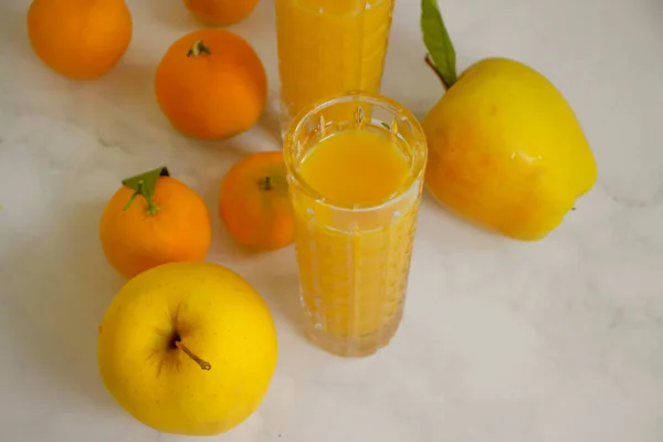 Juice Glass Orange Apple Light Background — Stock Photo, Image
