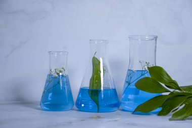 Işık arkaplan üzerinde laboratuvar şişesi çiçeği