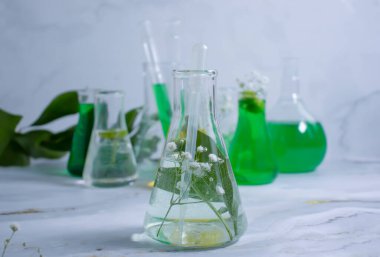 Işık arkaplan üzerinde laboratuvar şişesi çiçeği