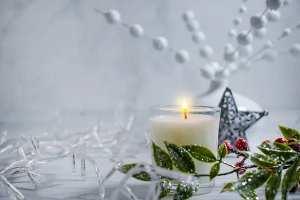 Candle Festive Garland Christmas Background — Stock Photo, Image