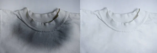 Fleck Auf Dem Shirt Vorher Und Nachher — Stockfoto
