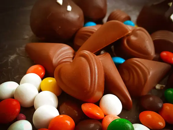 Doces Chocolate Fundo Sortimento Confeção — Fotografia de Stock