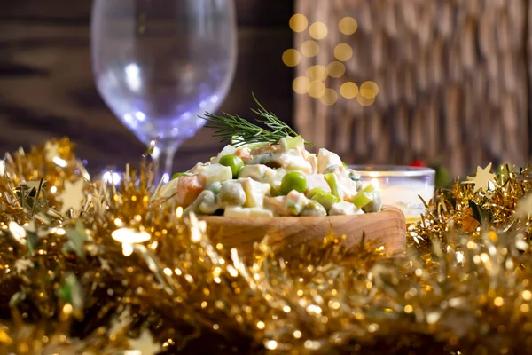 Festive Salad Olivier Christmas Background — Stock Photo, Image