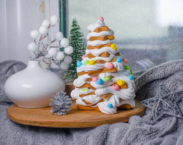 Weihnachten Lebkuchen Weihnachtsbaum Zweig Festlichen Hintergrund — Stockfoto
