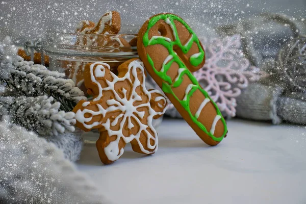 Délicieux Biscuits Noël Branche Fond — Photo