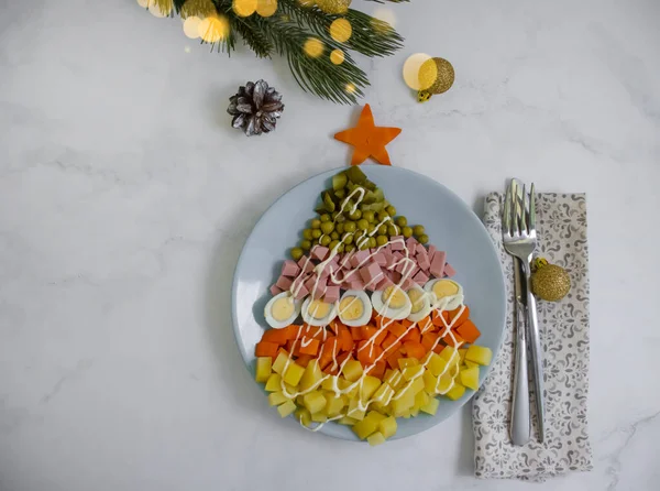 Olivier Salad Plate Festive Background — Stock Photo, Image