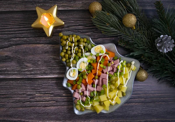 Olivier Salad Plate Festive Background — Stock Photo, Image