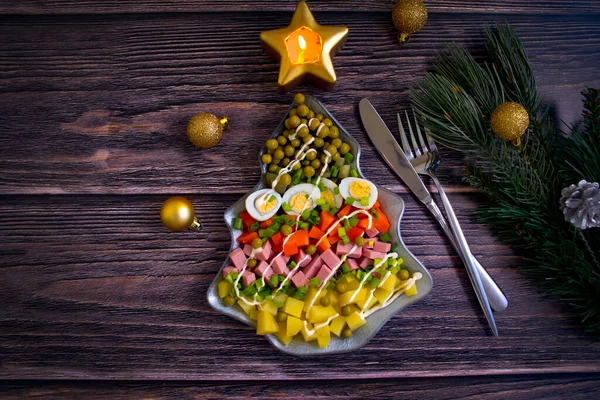 Olivier Salad Plate Festive Background — Stock Photo, Image