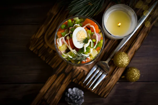 Delicious Salad Olivier Christmas Background — Stock Photo, Image