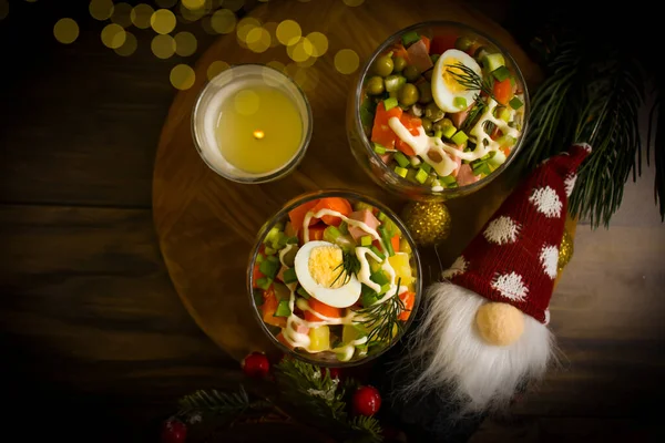 Delicious Salad Olivier Christmas Background — Stock Photo, Image
