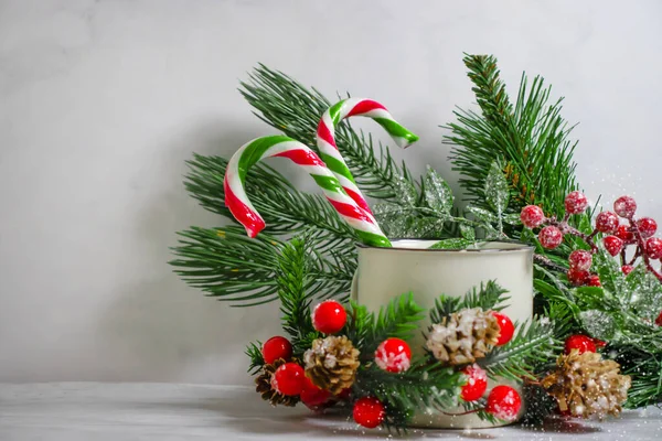 Christmas Candy Cane Branch Background — Fotografia de Stock