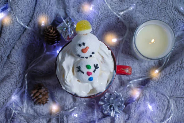 Fanny Happy Marshmallow Christmas Background Coffee Cream — Stockfoto