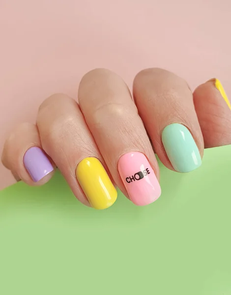 Female Hand Manicure Colored Background — Stock Photo, Image