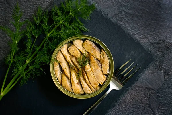 Sprats Can Fresh Dill — Foto de Stock