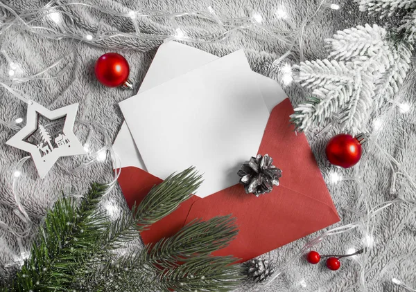 Envelope Christmas Tree Branch Alarm Clock Christmas Background — Stockfoto