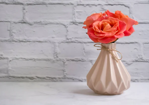 Rose Flower Vase Old Background — Stock Photo, Image