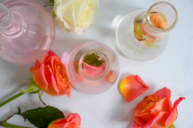 Laboratuvar matarası çiçeği hafif arkaplanda yükseldi