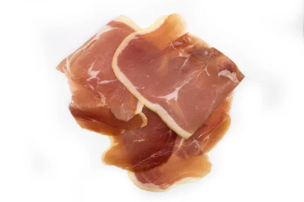 Jamon Szelet Elszigetelt Fehér Háttér — Stock Fotó