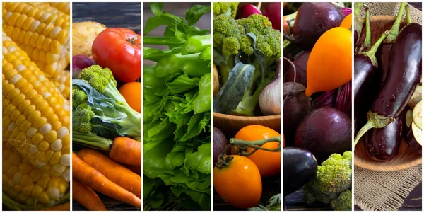 Świeże Różne Organiczne Warzywa Collage — Zdjęcie stockowe