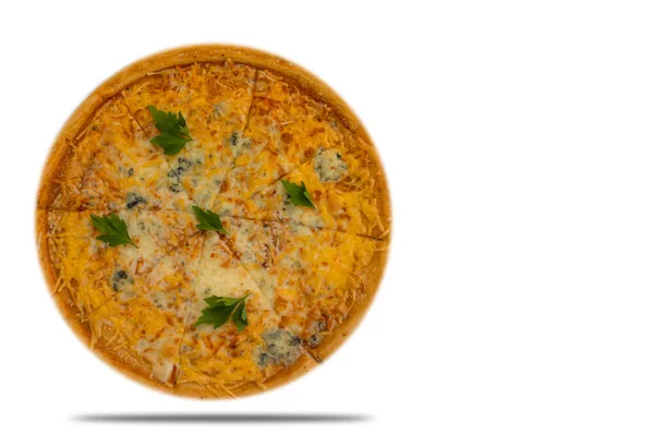 Cheesy Pizza Isolé Sur Fond Blanc — Photo