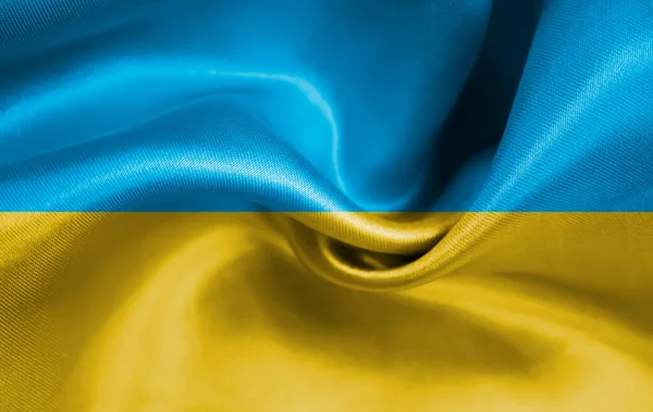 Flagga Ukraine Silke Bakgrund Konsistens — Stockfoto