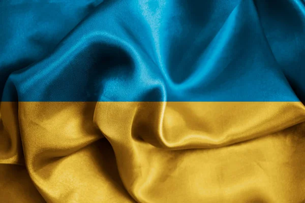Flagga Ukraine Silke Bakgrund Konsistens — Stockfoto