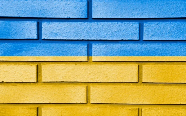 Färger Ukraina Flagga Tegelvägg — Stockfoto