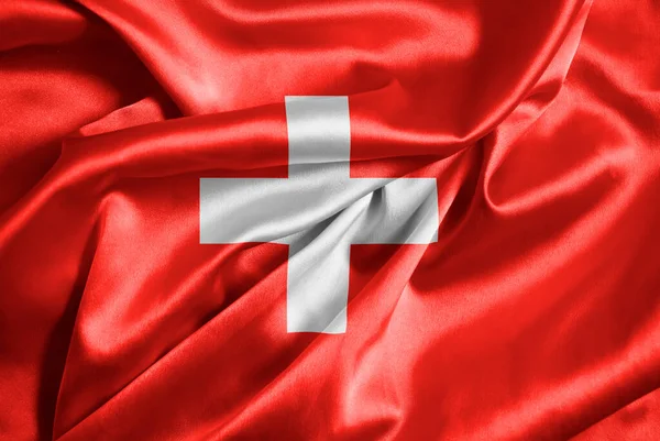 Bandera Suiza Seda Primer Plano Fondo —  Fotos de Stock
