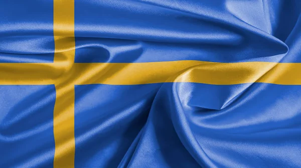 Zweden Vlag Zijde Closeup Achtergrond — Stockfoto