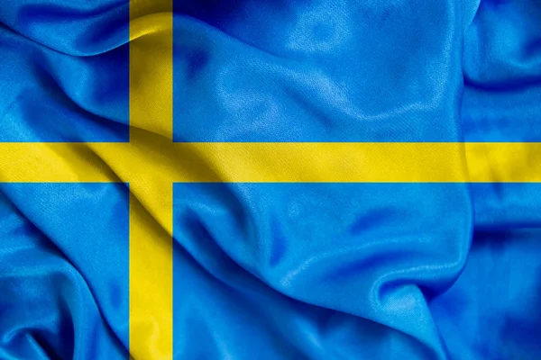 Zweden Vlag Zijde Closeup Achtergrond — Stockfoto