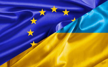 Avrupa bayrağı ve Ukrayna ipek kumaşı bayrağı