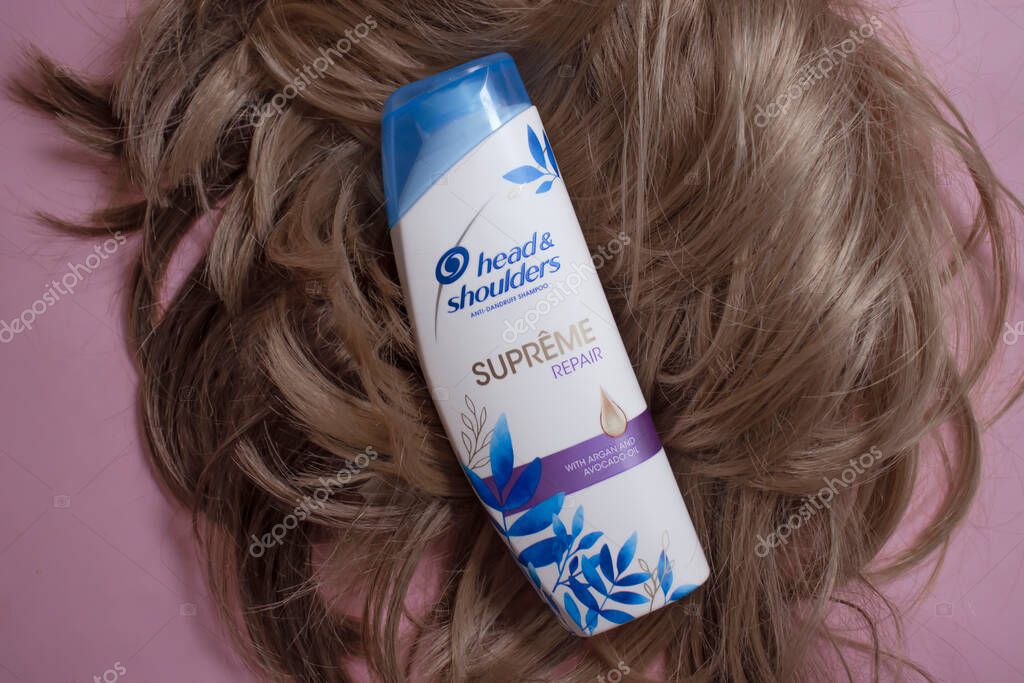 March 06, 2022 Ukraine, the city of Kyiv Head and Shoulders shampoo, against the background of hair