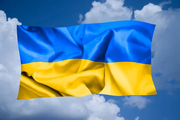 Прапор України Тлі Неба Хмарами — стокове фото