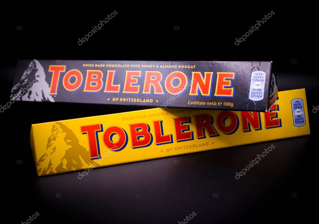 March 27, 2022 Ukraine city Kyiv Toblerone Bars Swiss Milk Chocolate of Switzerland, on dark background