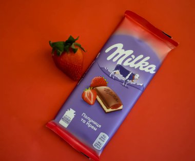 May 5, 2022 Ukraine, the city of Kyiv milk chocolate Milka. Is a Swiss brand of chocolate confection
