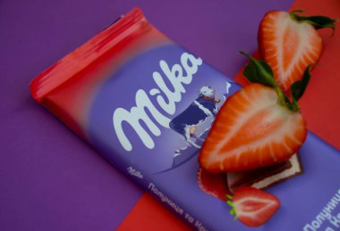 May 5, 2022 Ukraine, the city of Kyiv milk chocolate Milka. Is a Swiss brand of chocolate confection