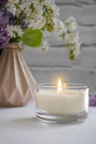 Aroma Candle Flower Lilac Apartment — Stock fotografie