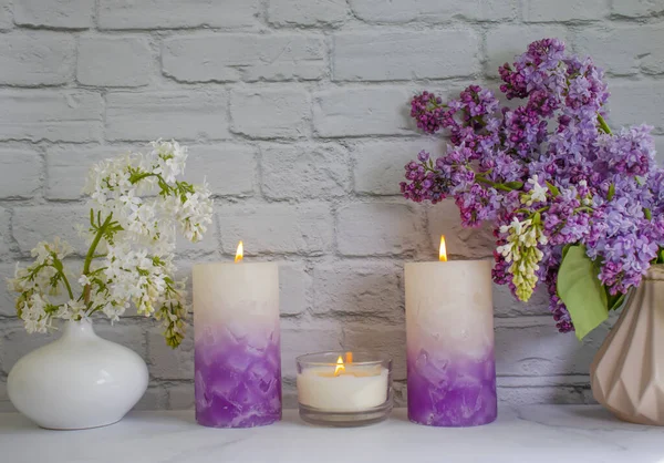 Aroma Candle Flower Lilac Apartment — стоковое фото