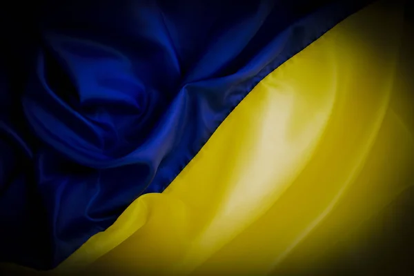 National Flag Ukraine Close Silk Background — Photo