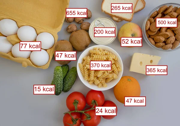 Different Food Vegetables Fruits Calorie Indication — Fotografia de Stock