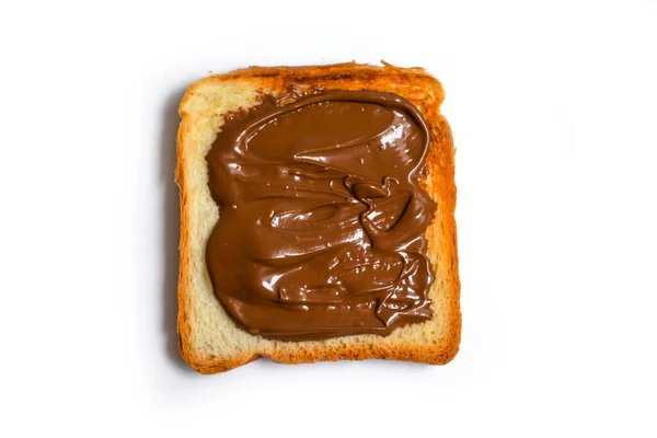 Поджаренный Хлеб Шоколадной Пастой Белом Фоне — стоковое фото