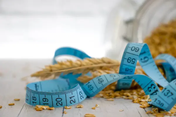 Dry Oatmeal Measuring Tape Old Background — Stock Photo, Image