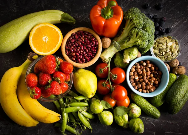 Legumes Frutas Diferentes Fundo Antigo — Fotografia de Stock