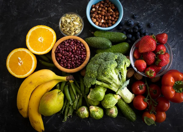 Legumes Frutas Diferentes Fundo Antigo — Fotografia de Stock