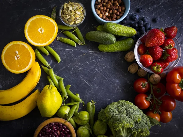 Different Vegetables Fruits Old Background — Stock Photo, Image